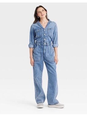 Universal Thread Light Blue Denim Wide-Leg Jumpsuit